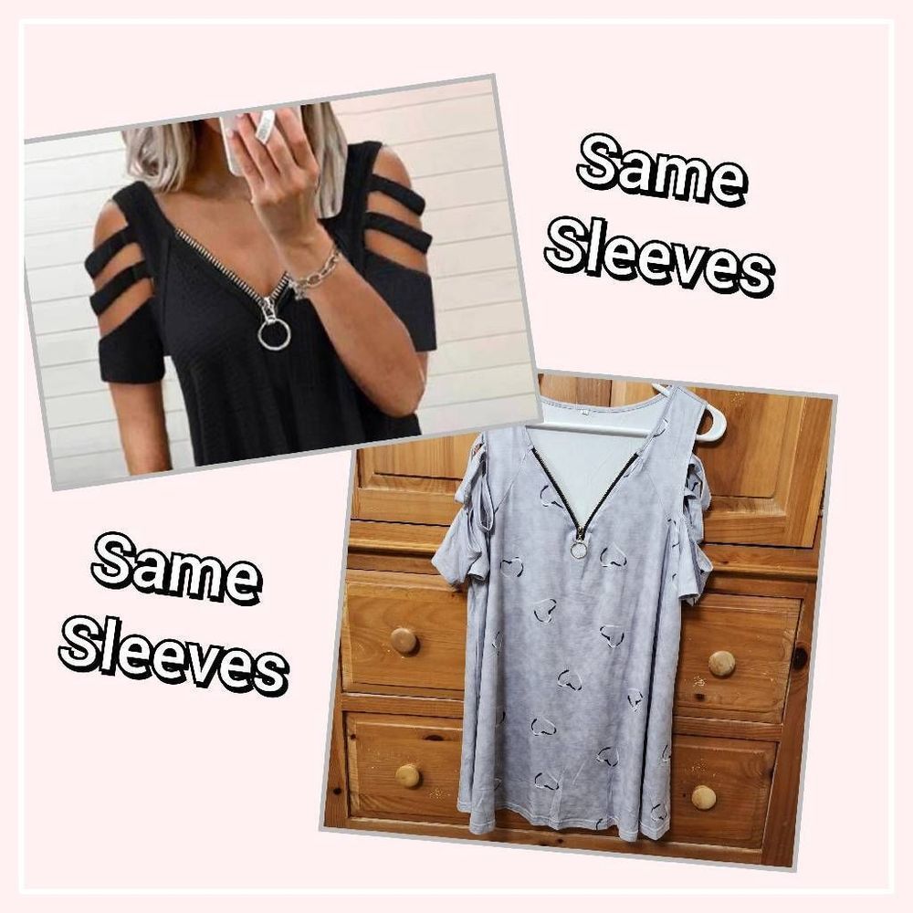 Cyabie Heart Print V-Neck Top Women's Gray Size XL